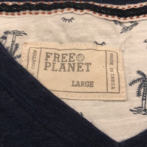 Free Planet Basic V-Neck Navy Blue Short Sleeve Tee Size Large - Picture 2 of 7